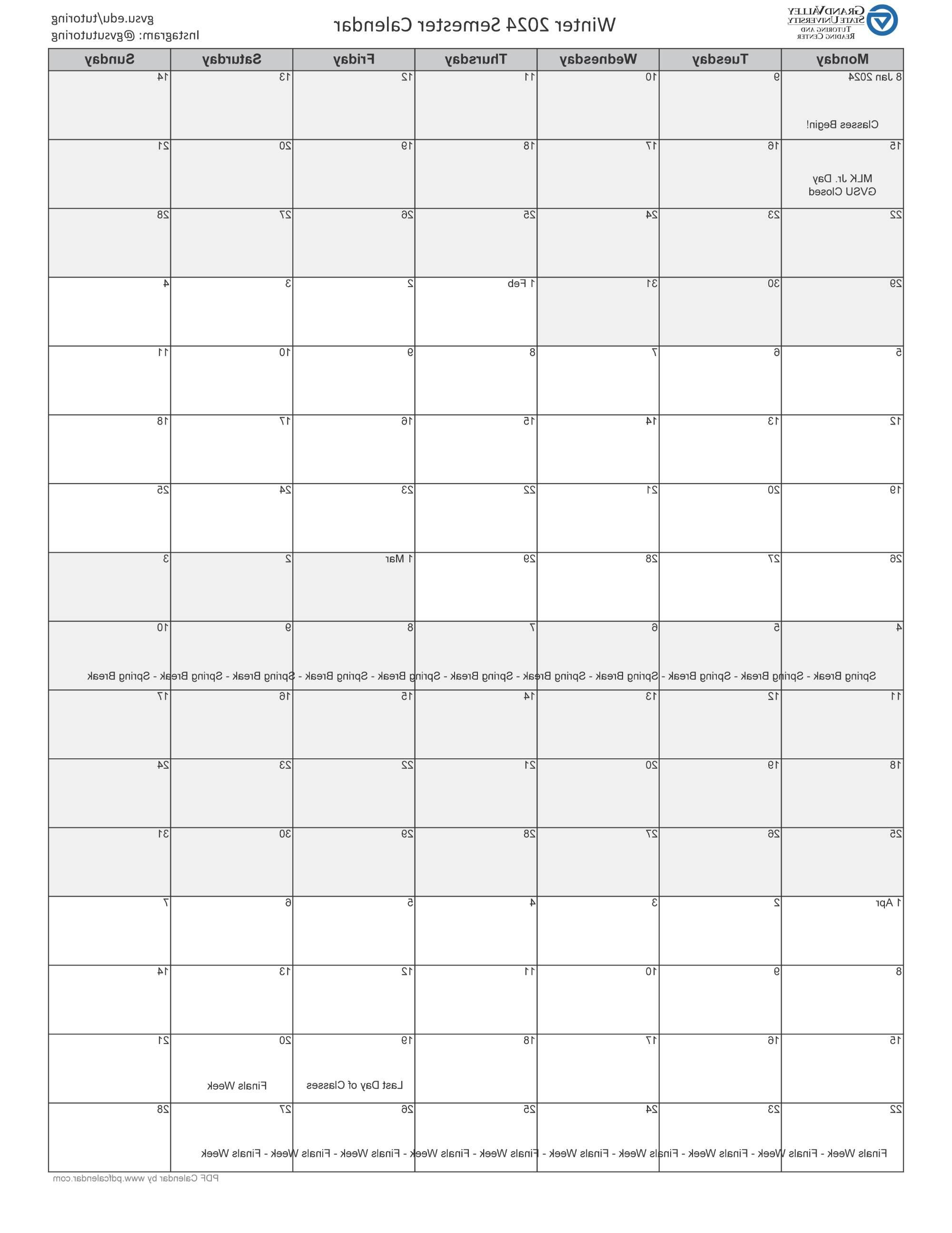 Winter '24 1-page Semester Calendar